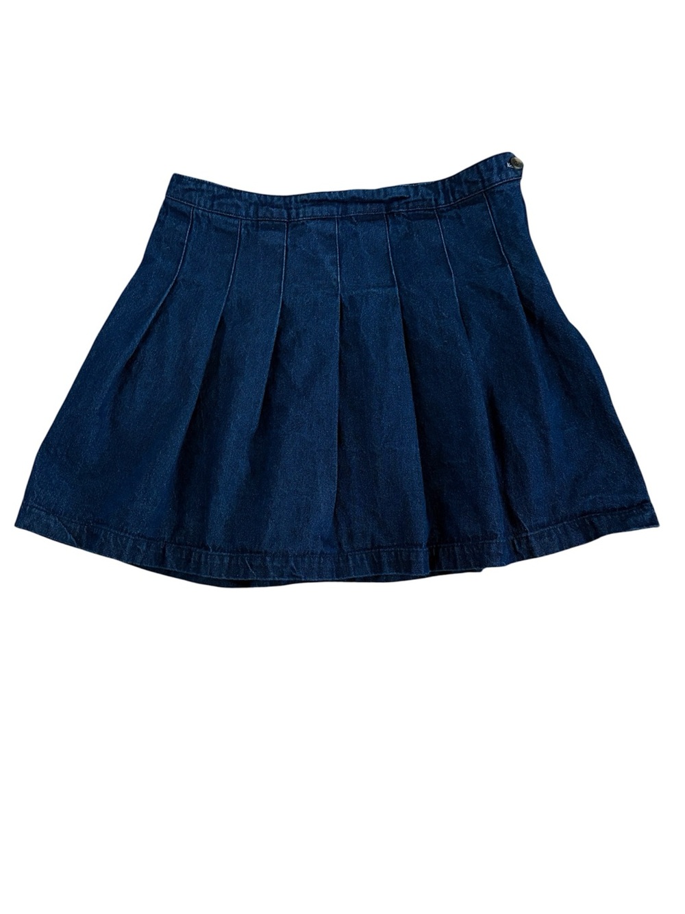 Y2K Pleated Twee Dark Wash Blue Denim Flare Mini Jean Skirt Size Large